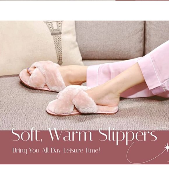 Women's Fluffy Crossband Fur Slippers - Picture 7 of 10